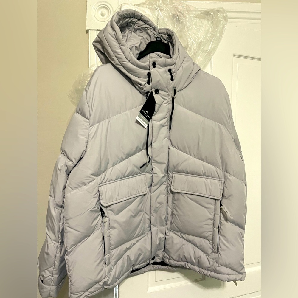 Andrew Marc Light Grey Hooded Puffer Jacket